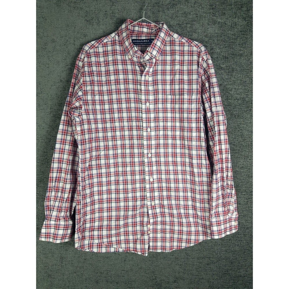 Magna Ready Shirt Mens S Plaid Cotton Magnetic Casual Button Down Long Sleeve